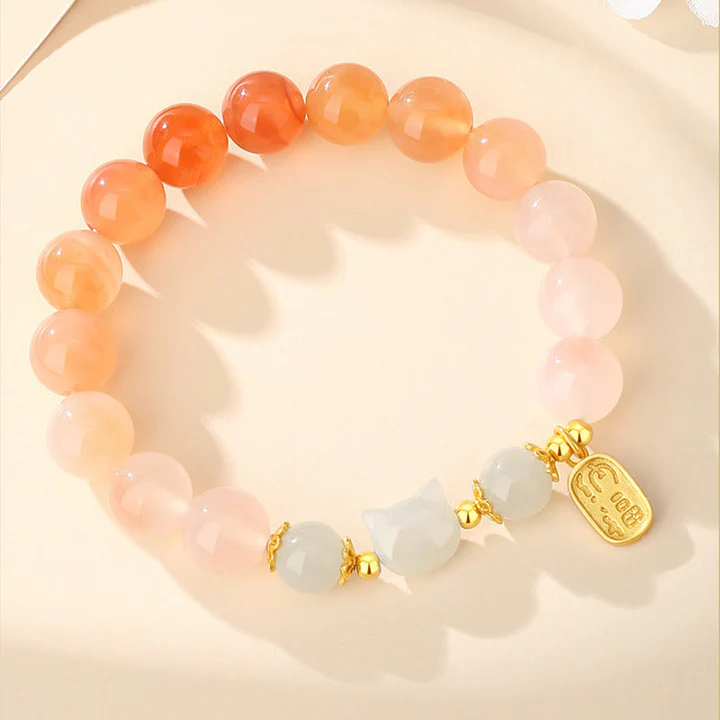 925 Sterling Silver Red Agate Hetian Jade Cat Fu Character Confidence Bracelet | Zen Ara Grove