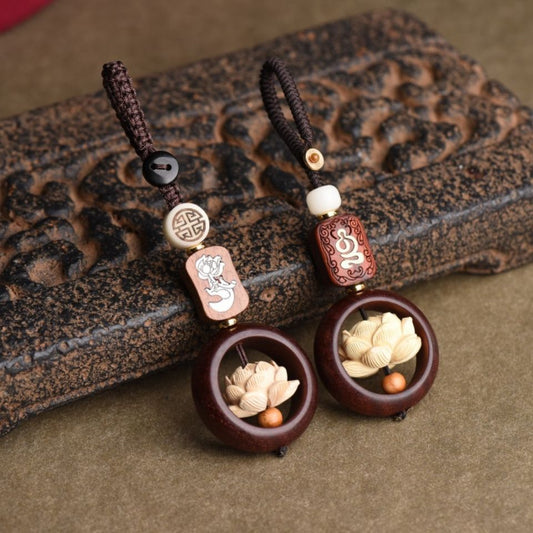 Rotating Lotus Keychain – Rosewood Protection Amulet|Zen Ara Grove