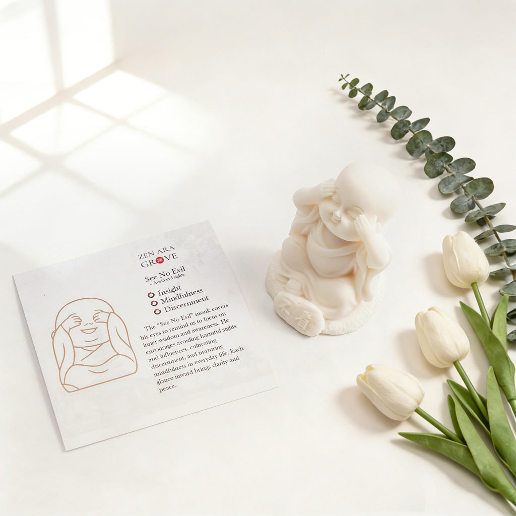 Tagua Nut "The Three Little Monks" — Meaning Pose Card Set for Mindfulness & Inner Calm | Zen Ara Grove