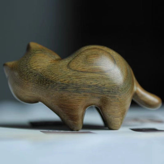 Mini Cute Stretching Cat Carved Soothing Desk Decoration | Zen Ara Grove