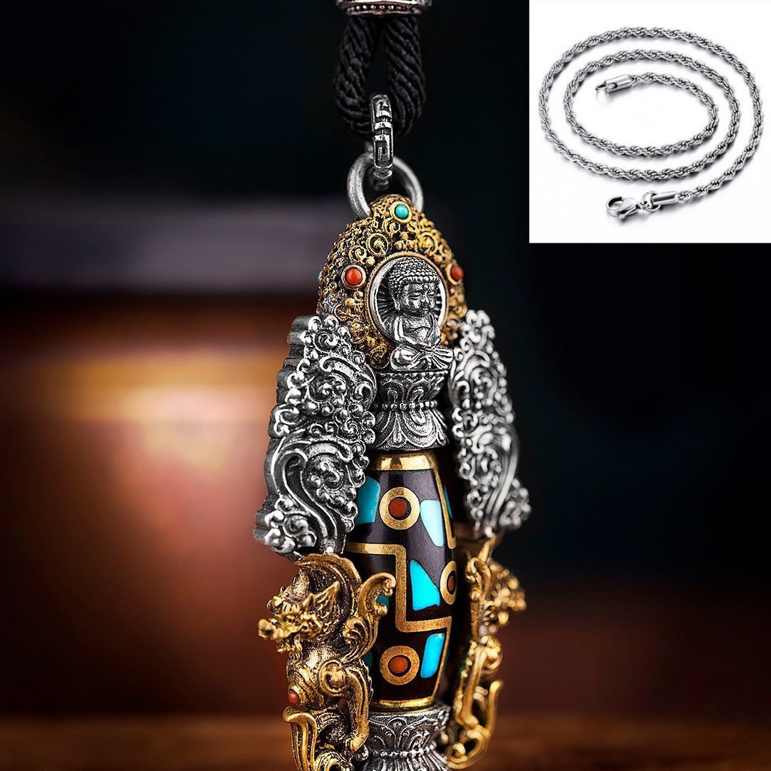 Nine-Eyed Dzi Bead Buddhist Pendant – Symbol of Protection & Enlightenment | Zen Ara Grove