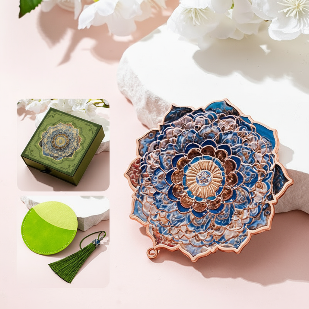 Portable Embossed Caisson Hand Mirror | Zen Ara Grove