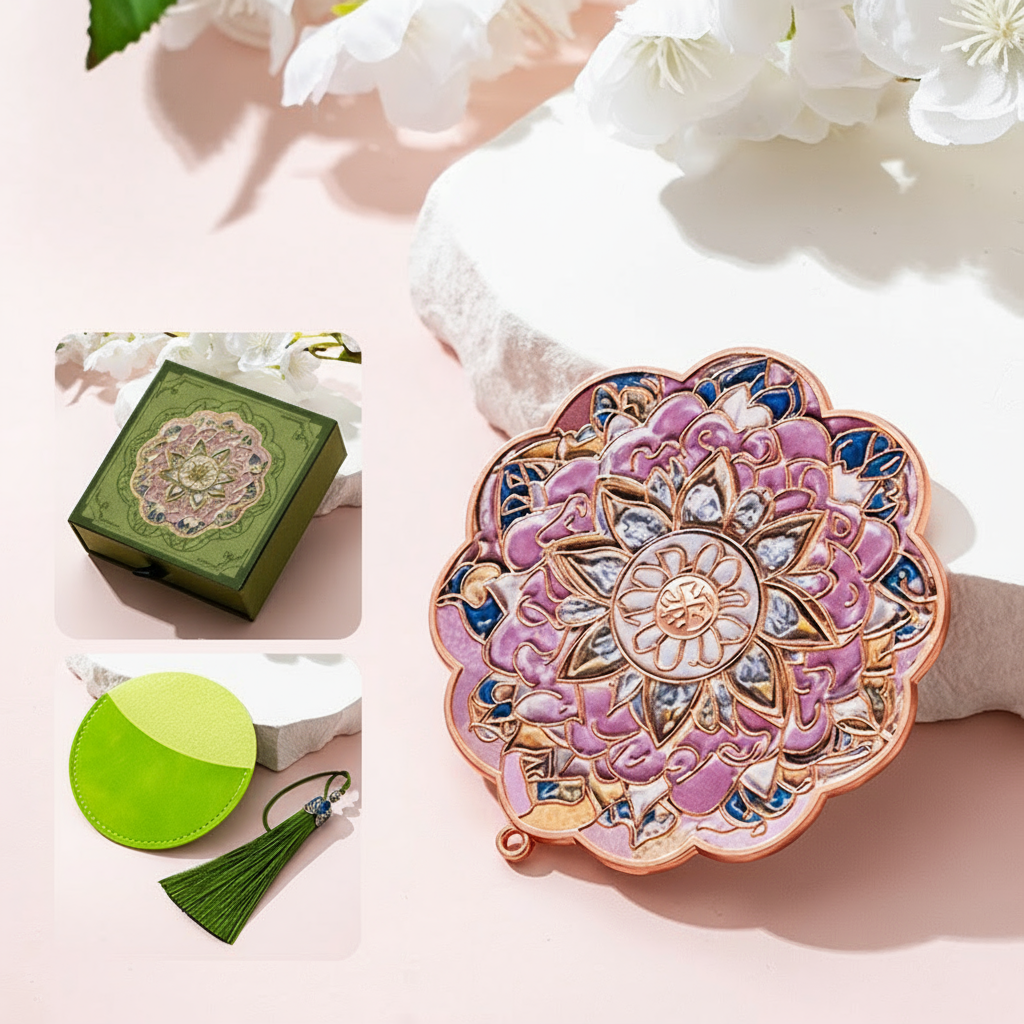 Portable Embossed Caisson Hand Mirror | Zen Ara Grove