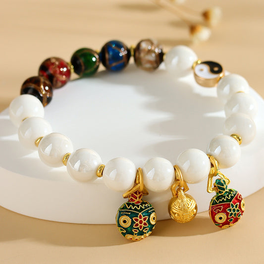 Incense Ash Glaze Bracelet with Gold-Swallowing Beast Pendant – Wealth Attraction & Peace Amulet | Zen Ara Grove