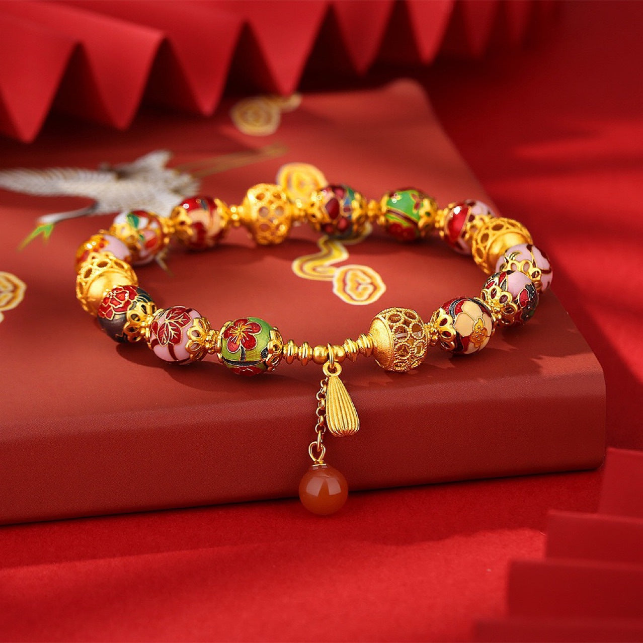 Cloisonné & South Red Agate Enamel Bracelet | Zen Ara Grove