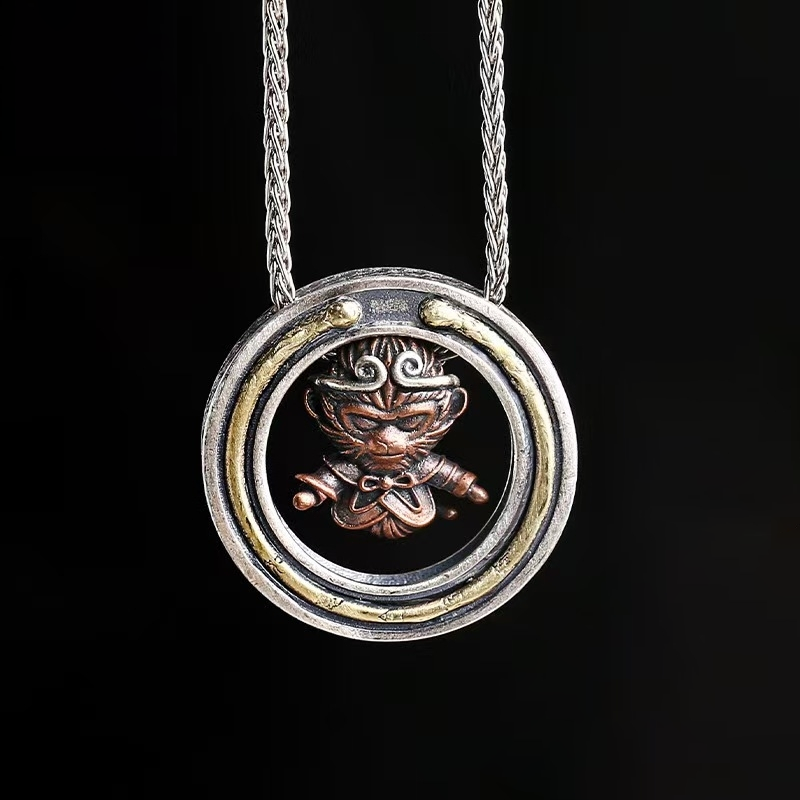 S925 Silver Monkey King Pendant – Crowned with the Golden Circlet | Zen Ara Grove