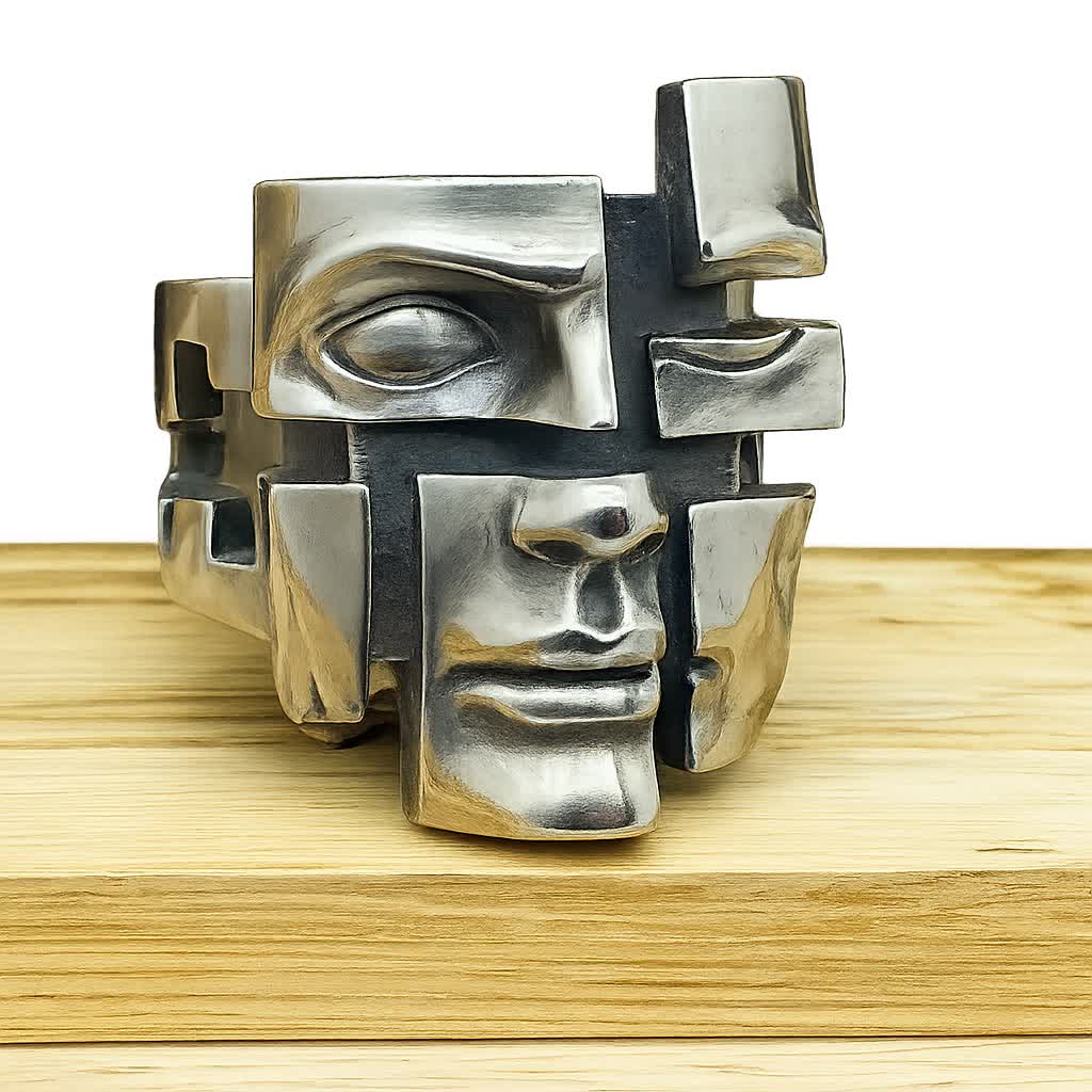 “Find Yourself” Broken Mask Design Ring | Zen Ara Grove