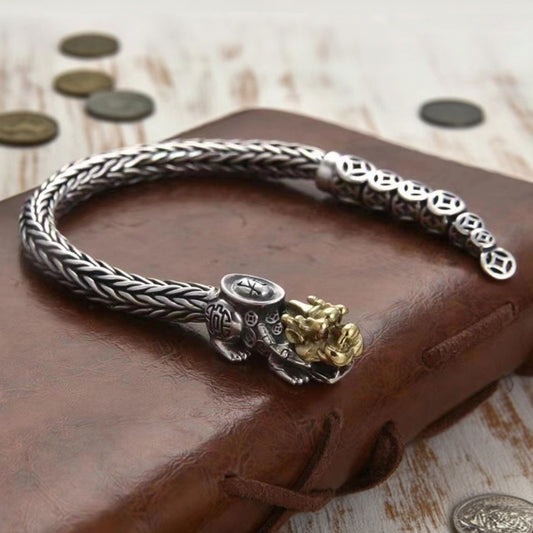 Vintage Copper Coin Pixiu Bracelet – Men's Talisman of Fortune & Strength | Zen Ara Grove