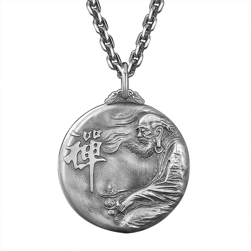Bodhidharma Pendant – Zen Enlightenment Amulet in Sterling Silver | Zen Ara Grove