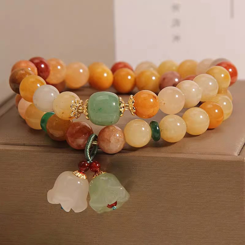 Handmade Golden Jade & Orchid Wind Chime Bracelet | Zen Ara Grove
