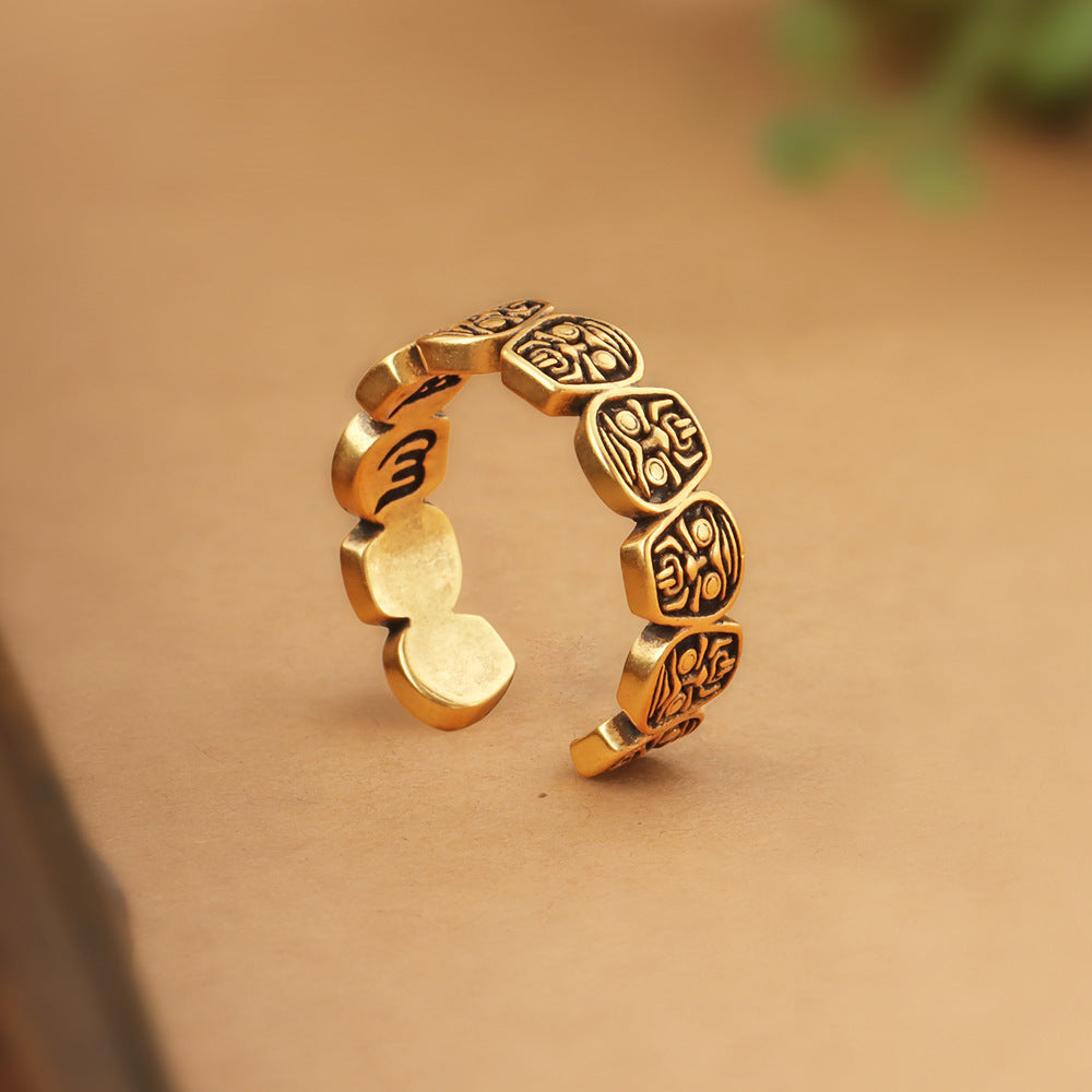 Zakiram Ring – Handcrafted Silver Ring with Ten Glyphs for Prosperity and Zen Living | Zen Ara Grove