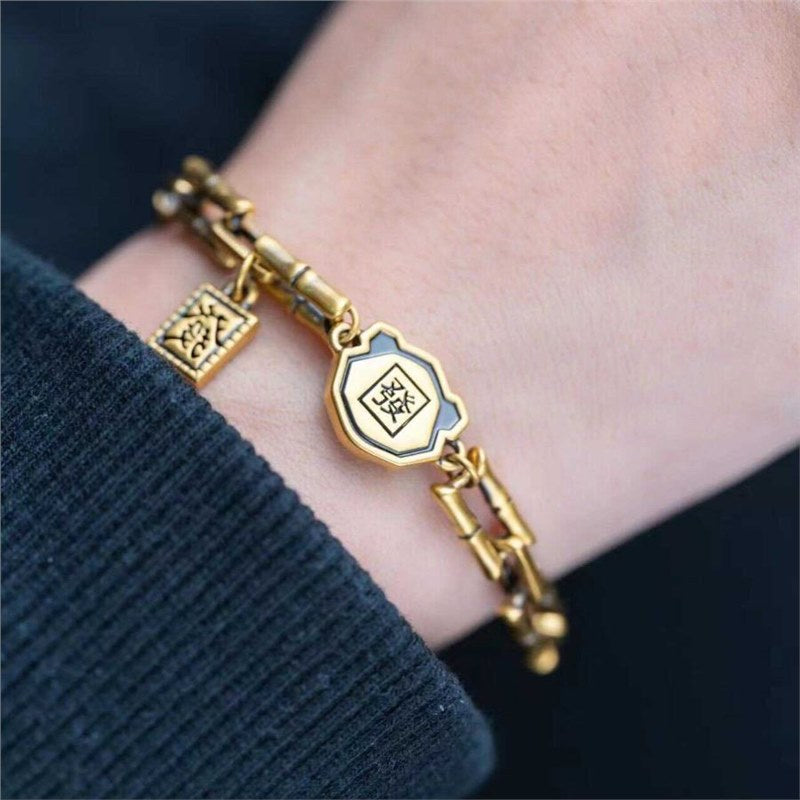 Adorable Panda & 'Fu' Sign Lucky Bamboo Bracelet