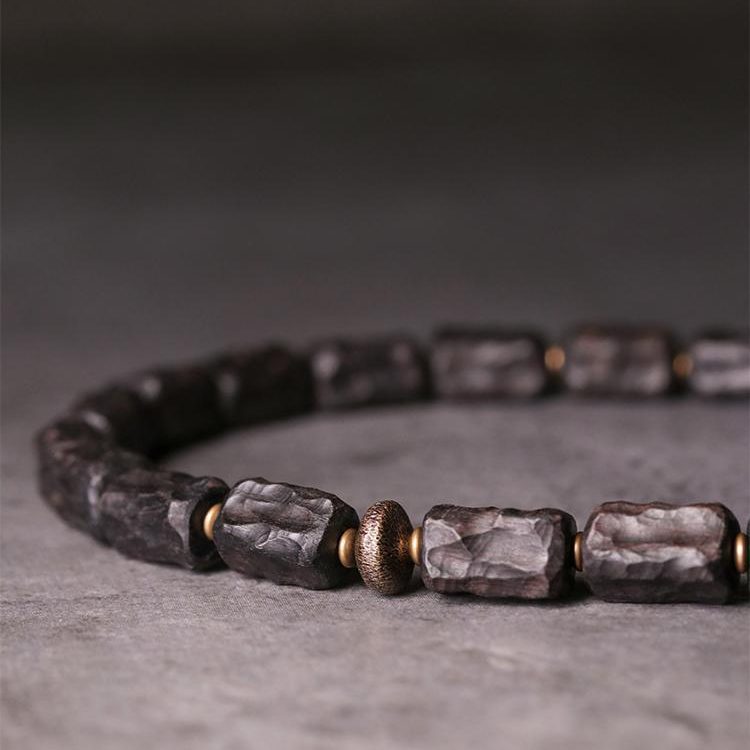 Ebony Wood Grain Twin-Strand Wrist Mala | Zen Ara Grove