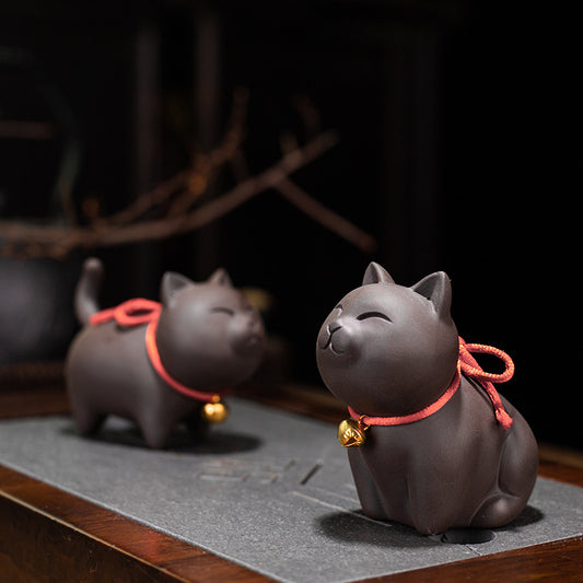 Mini Lovely Cat Tea Pet Purple Clay Figurine Desk Decoration | Zen Ara Grove