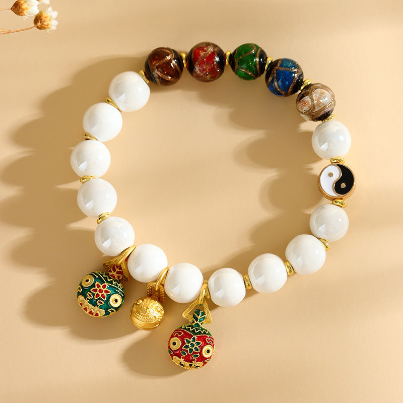 Incense Ash Glaze Bracelet with Gold-Swallowing Beast Pendant – Wealth Attraction & Peace Amulet | Zen Ara Grove