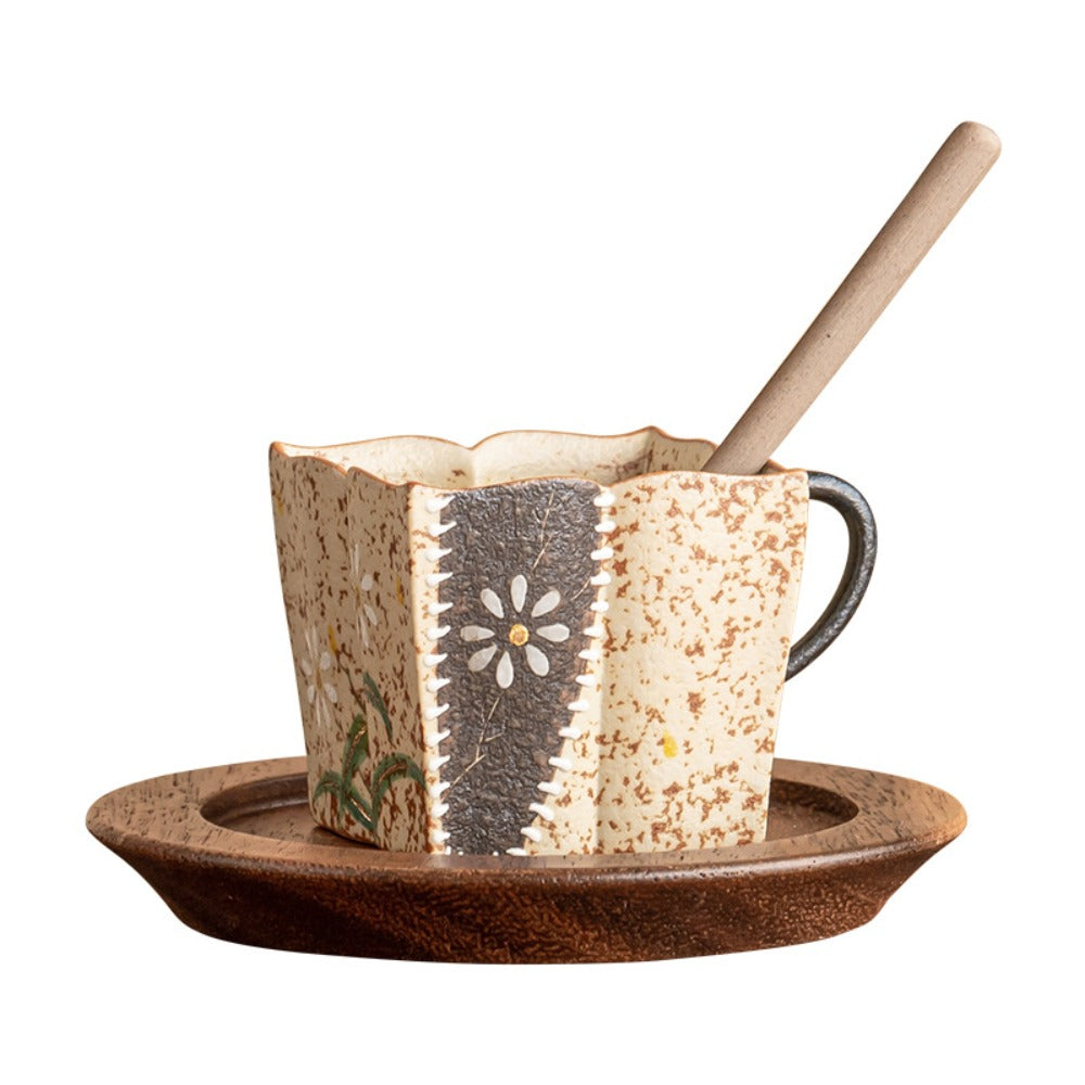 Blue & White Daisy Square Coffee Cup | Zen Ara Grove