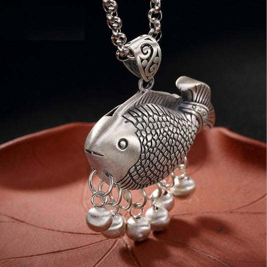 Lucky Koi Silver Tassel Pendant – Flow of Fortune | Zen Ara Grove