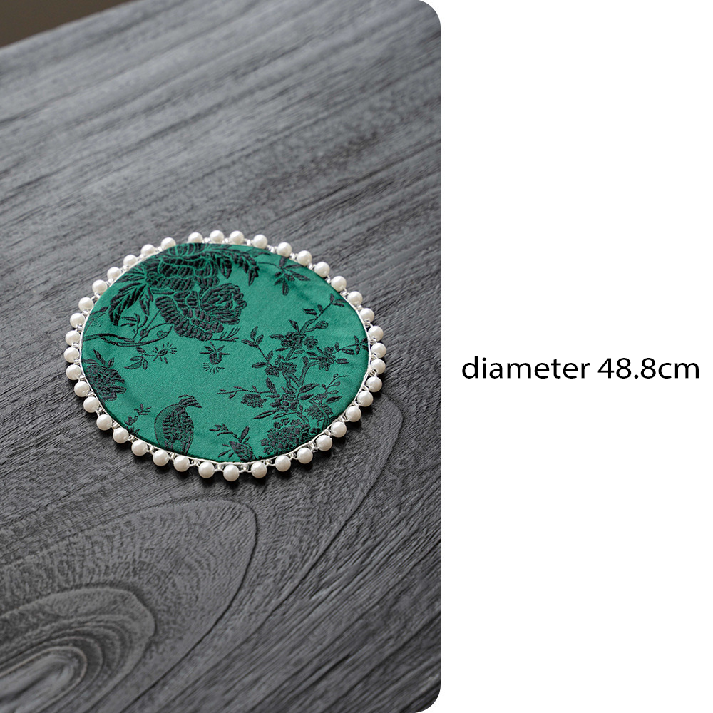 Zen Tea Mat - Embroidered Jade & Flow