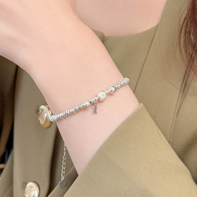 Sterling Silver Fortune Cat Bracelet – Lucky Fish & Elegant Charm in S925 | Zen Ara Grove