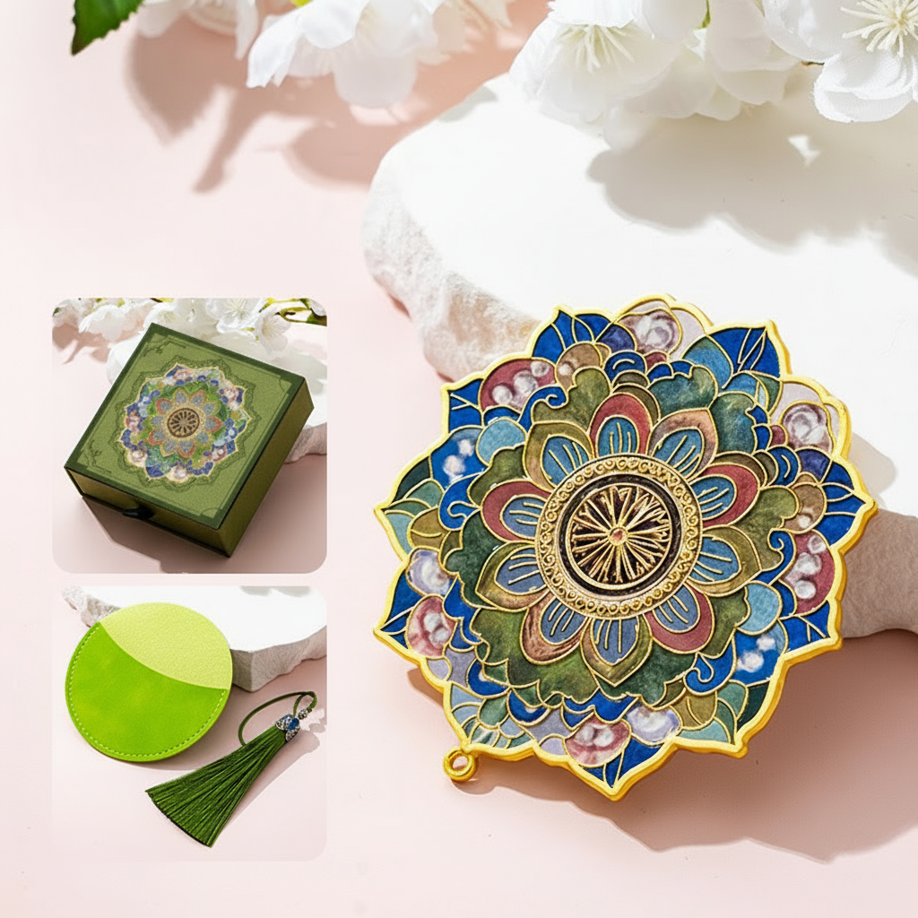 Portable Embossed Caisson Hand Mirror | Zen Ara Grove