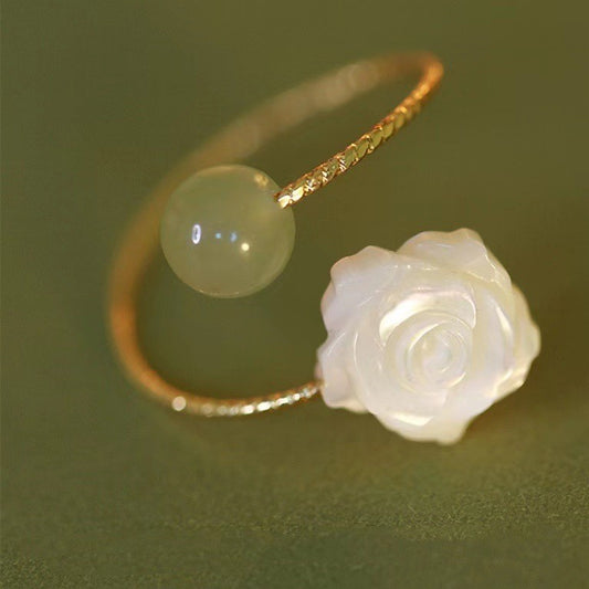 Natural Hetian Jade Blossom Ring – Zen-Inspired Elegance  | Zen Ara Grove