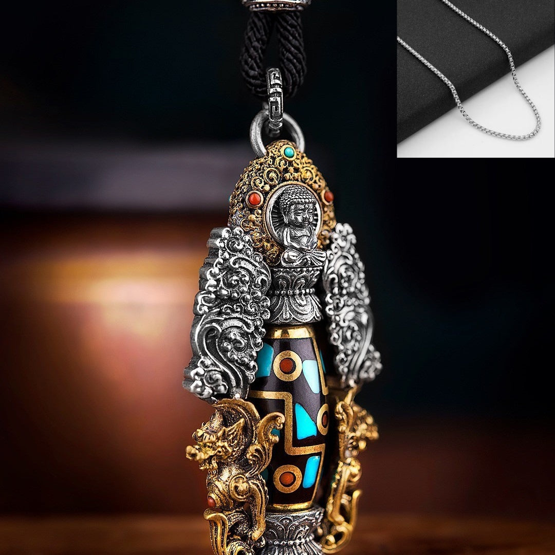 Nine-Eyed Dzi Bead Buddhist Pendant – Symbol of Protection & Enlightenment | Zen Ara Grove