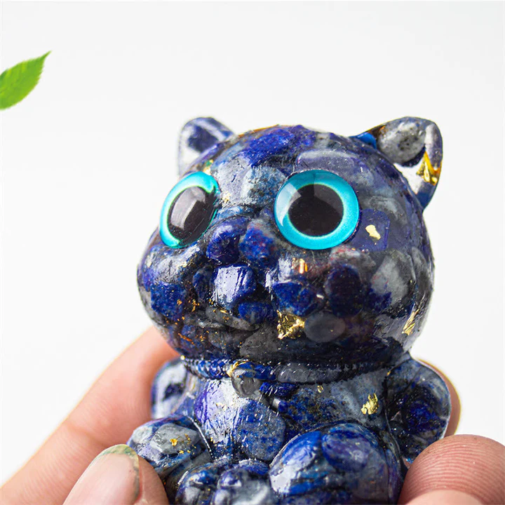 Cute Cat Lazurite Amethyst Black Obsidian Aquamarine Crystal Resin Positive Home Decoration | Zen Ara Grove