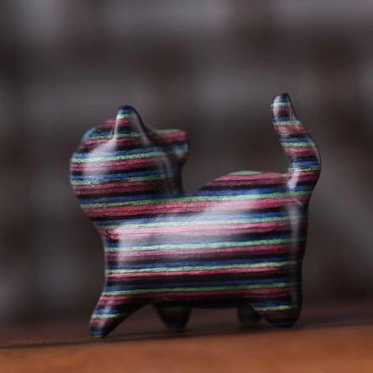 Colored Sandalwood Carved Tilt Head Cat Healing Decoration  | Zen Ara Grove