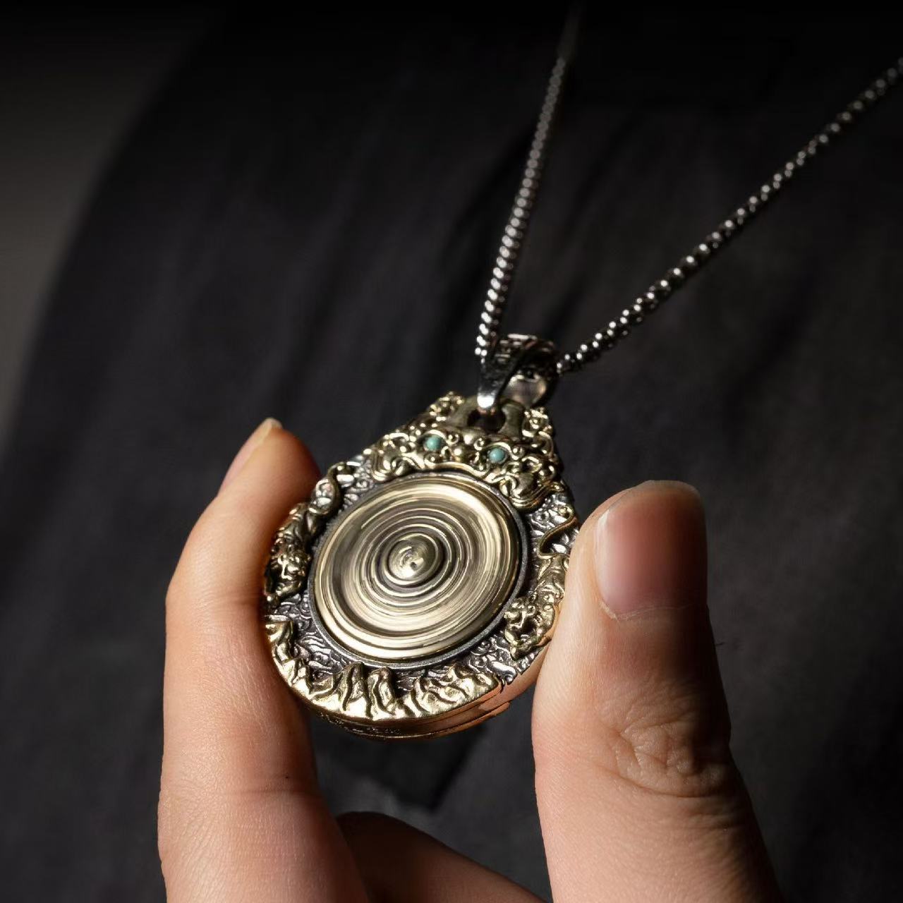 Vintage Brass Taiji & Bagua Symbol Necklace | Zen Ara Grove