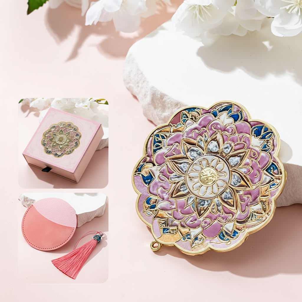 Portable Embossed Caisson Hand Mirror | Zen Ara Grove