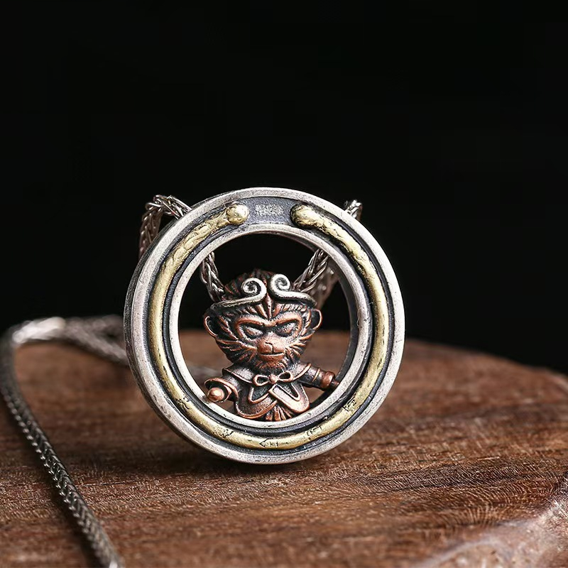 S925 Silver Monkey King Pendant – Crowned with the Golden Circlet | Zen Ara Grove