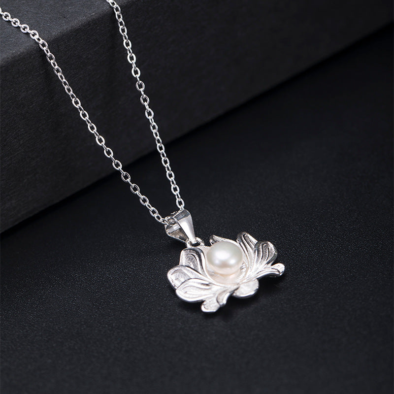 Pearl Lotus Pendant in S925 Silver | Zen Ara Grove