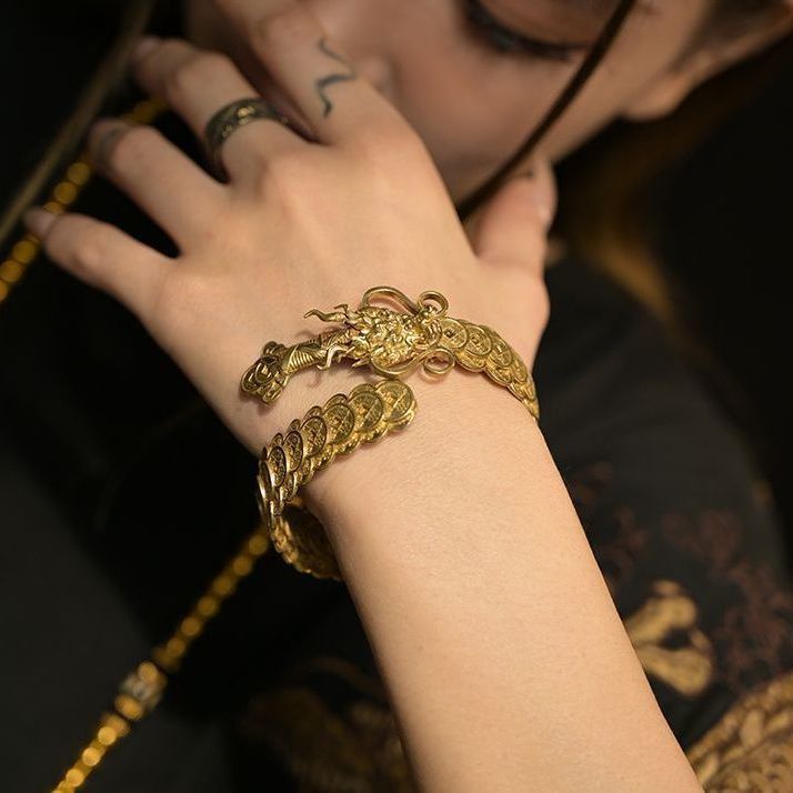 Vintage Copper Coin Dragon Sword Bracelet – Fortune & Protection Talisman | Zen Ara Grove