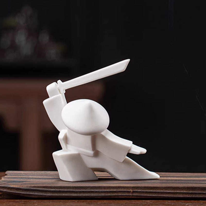 Kung Fu Zen Ceramic Incense Holder – Martial Artist Duel Figurine | Zen Ara Grove