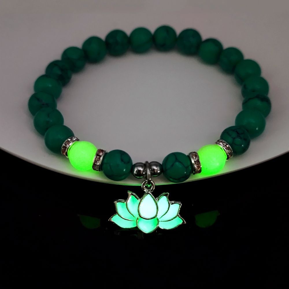 Glow-in-the-Dark Turquoise Lotus Bracelet – Zen Night Calm | Zen Ara Grove