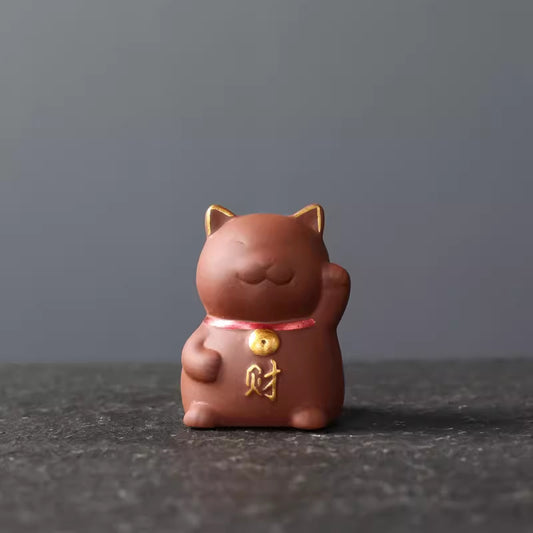 Mini Lucky Cat Wealth Tea Pet Purple Clay Figurine Decoration  | Zen Ara Grove