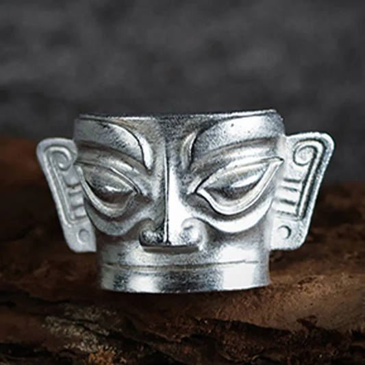 Ancient Sanxingdui Totem Ring – Pure Silver Craft | Zen Ara Grove