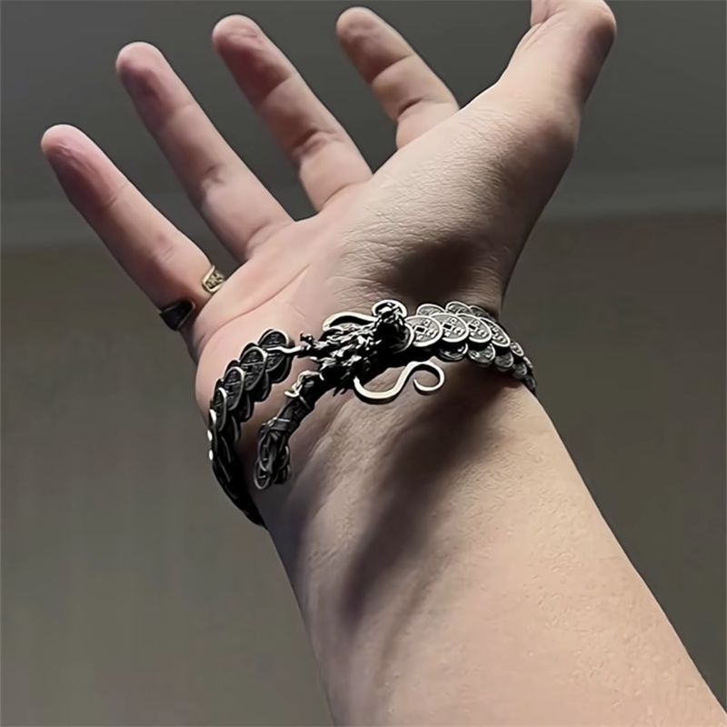 Vintage Copper Coin Dragon Sword Bracelet – Fortune & Protection Talisman | Zen Ara Grove