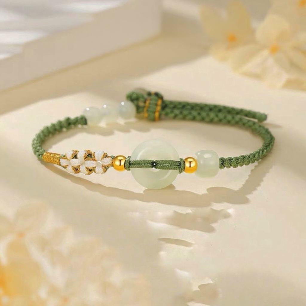 Hetian Jade Peace Circle Bracelet – Classic Handwoven Design | Zen Ara Grove