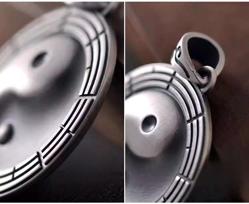 Solid 999 Fine Silver Taiji Bagua Pendant Necklace – Symbol of Harmony and Inner Balance | Zen Ara Grove
