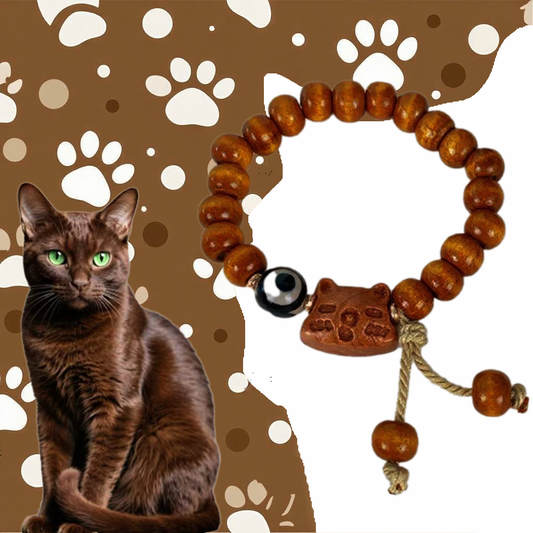 Havana Brown Cat Bracelet – Wooden Beads with Gentle Feline Charm | Zen Ara Grove