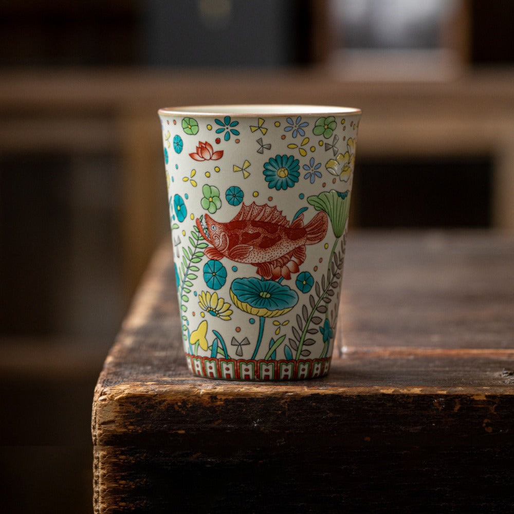 Vintage Fish & Algae Pattern Gongfu Teacup | Zen Ara Grove