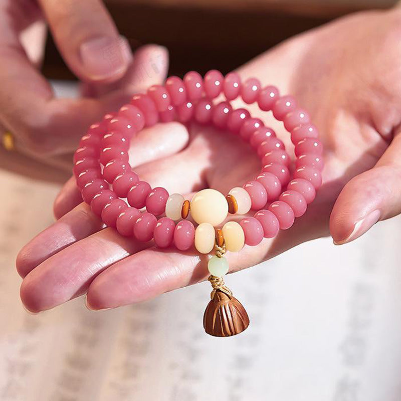Lotus Pod & Pink Bodhi Bead Handmade Wristband | Zen Ara Grove