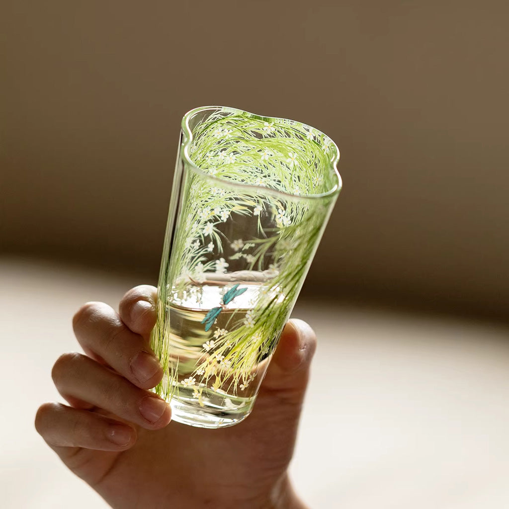 Clear Glass Cup with Begonia Bloom – Floral Freshness in Every Sip | Zen Ara Grove