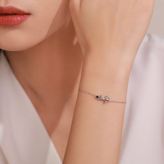 Sterling Silver Cat Bracelet – S925 Kitty Clutching Blue Cubic Zirconia | Zen Ara Grove