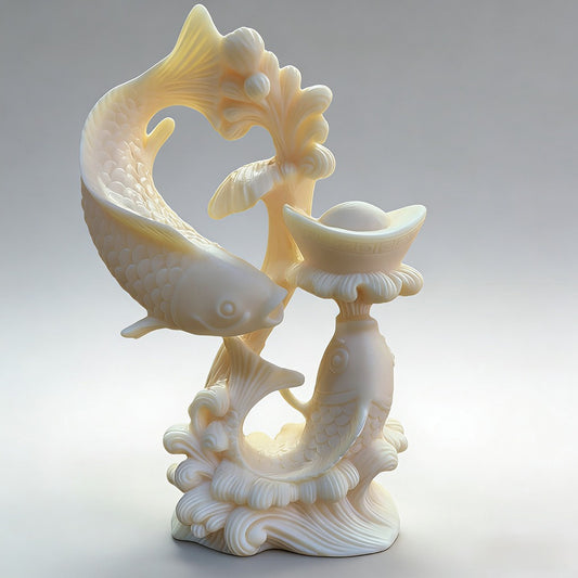 Tagua Nut Double Fish with Treasure Sculpture – Eco-Friendly Good Luck Decor | Zen Ara Grove