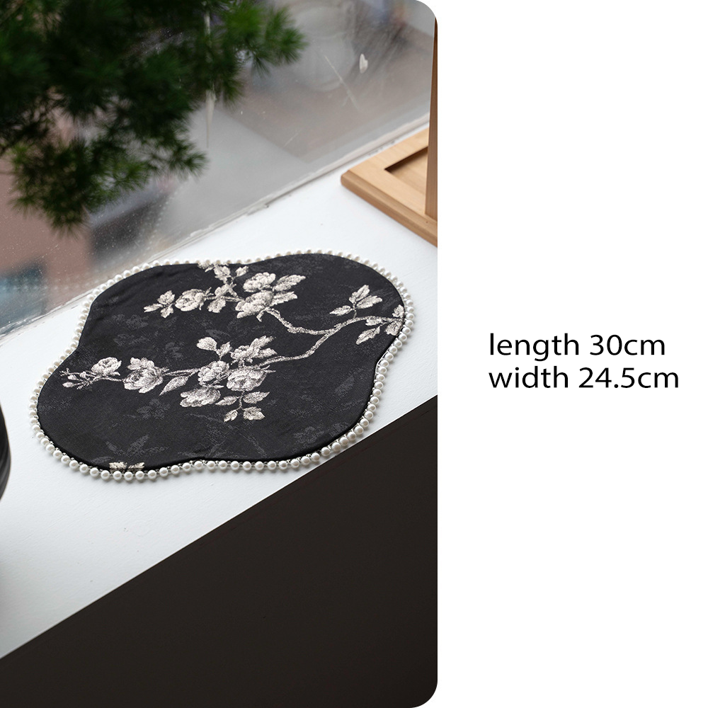 Zen Tea Mat - Embroidered Jade & Flow