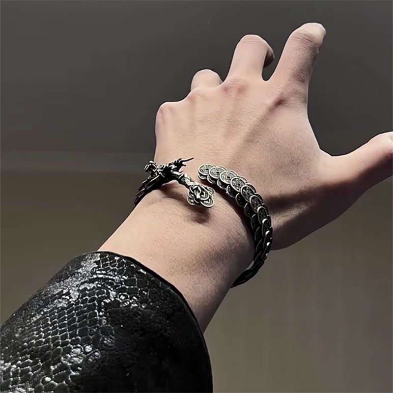 Vintage Copper Coin Dragon Sword Bracelet – Fortune & Protection Talisman | Zen Ara Grove