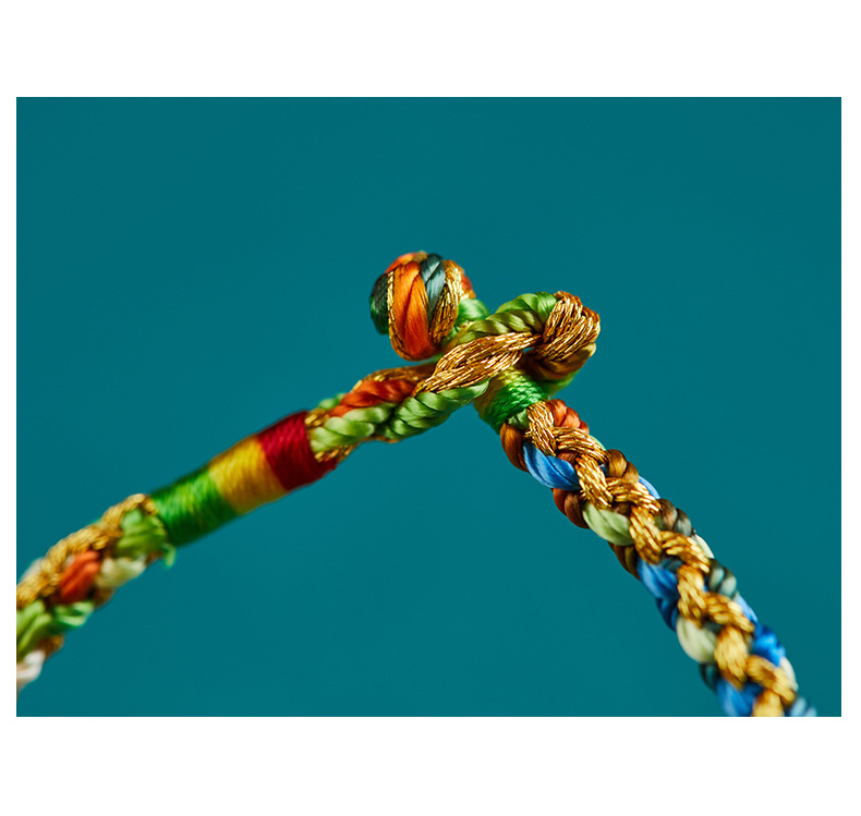 Handwoven Rainbow Cord|Adjustable Knot & Silver "Fu" Charm