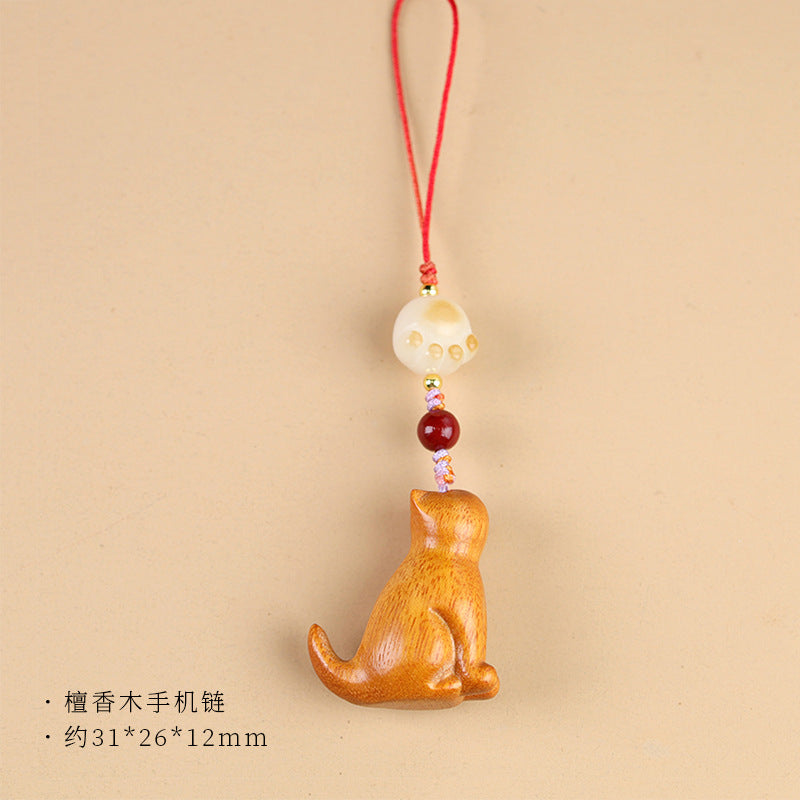 Small Leaf Red Sandalwood Green Sandalwood Sandalwood Sitting Cat Sooth Phone Hanging Decoration | Zen Ara Grove